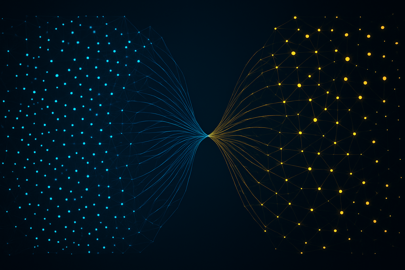 Connected blue and gold network representing coordinated supply chain agility